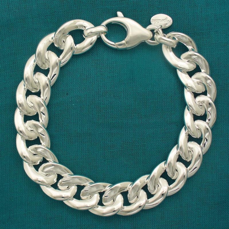 Solid sterling silver flat curb bracelet 12mm