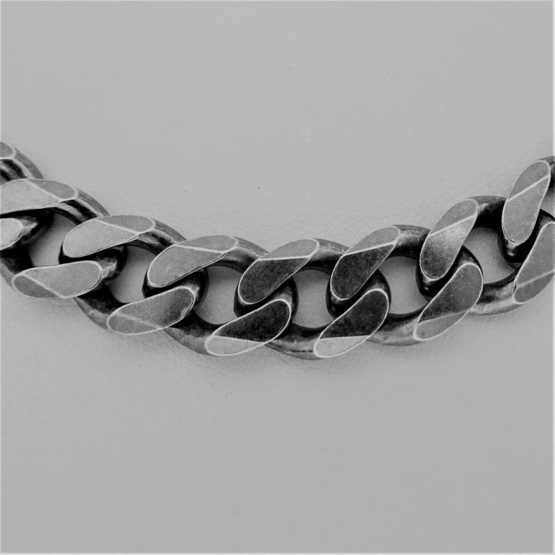 Bronze Tag & Oxidized Sterling Silver Mens Curb Chain Necklace