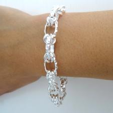 Bracciale stile vintage, in argento 925 massiccio, catena maglia rolo' ovale godronata e ottini, ...