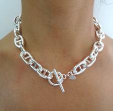 Sterling silver anchor chain necklace 14mm, toggle clasp