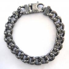 OXIDIZED sterling silver solid diamond cut curb bracelet 10mm x 4.5mm. With screws.